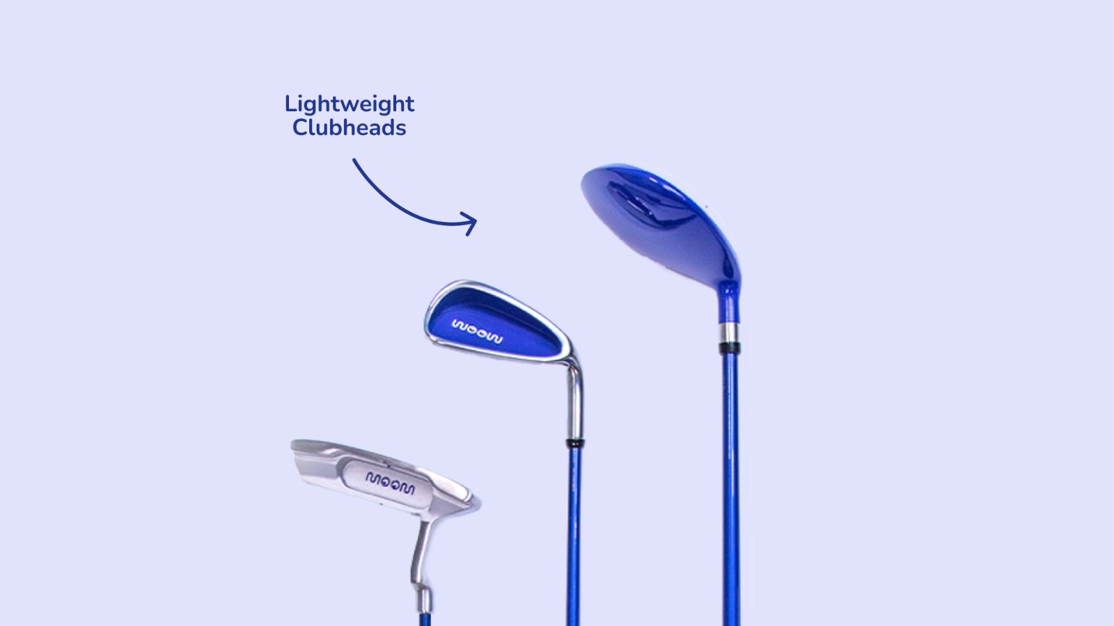 Ein WOOW Golf Clubset für Kinder von drei bis fünf Jahren auf hellem Hintergrund